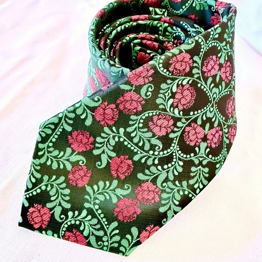 DiBanGu Men's Classic 100% Silk Tie Luxury Red Green Floral Ivy Paisley Jacquard